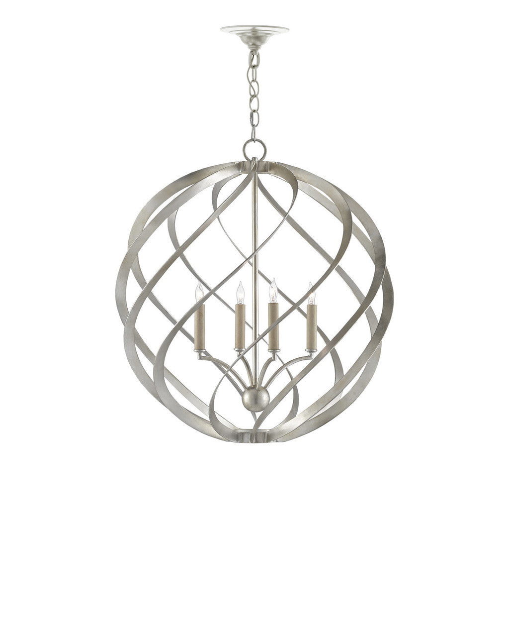 Currey and Company Roussel Silver Orb Chandelier Contemporary Silver Leaf