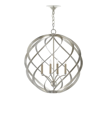 Currey and Company Roussel Silver Orb Chandelier Contemporary Silver Leaf