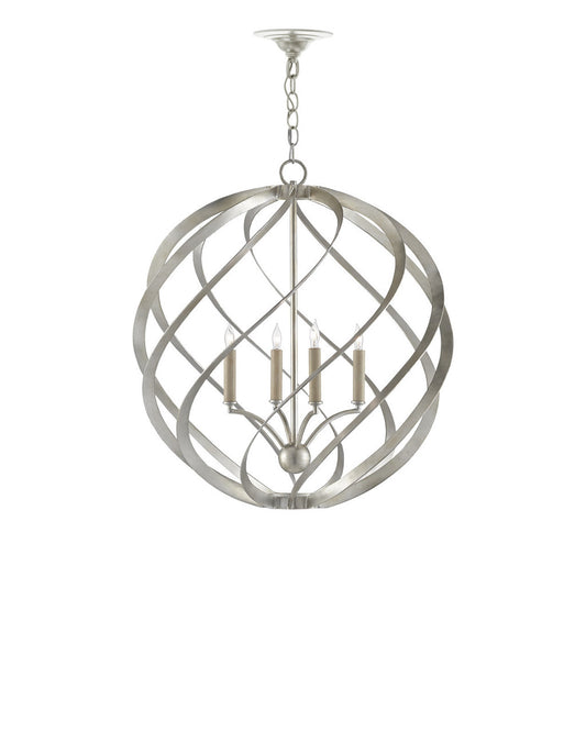 Currey and Company Roussel Silver Orb Chandelier Contemporary Silver Leaf