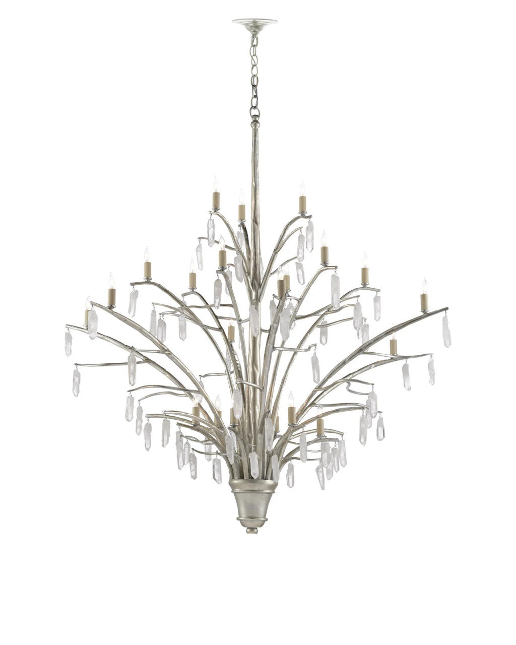 Currey and Company Raux Silver Chandelier Contemporary Silver Leaf, Natural