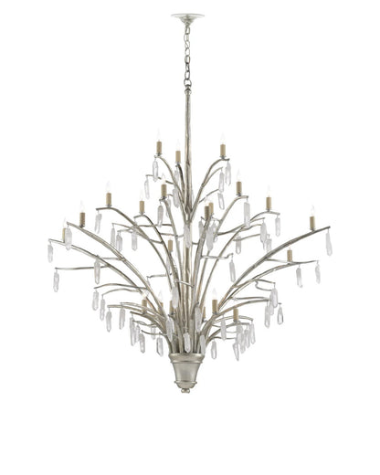 Currey and Company Raux Silver Chandelier Contemporary Silver Leaf, Natural