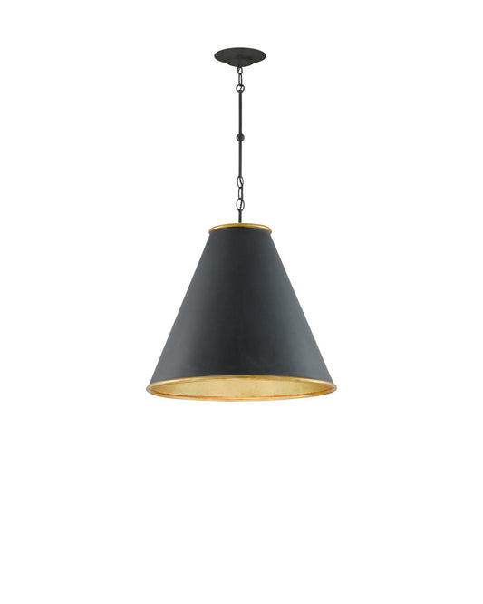 Currey and Company Pierrepont Large Black Pendant Antique Black, Contemporary Gold Leaf, Gold