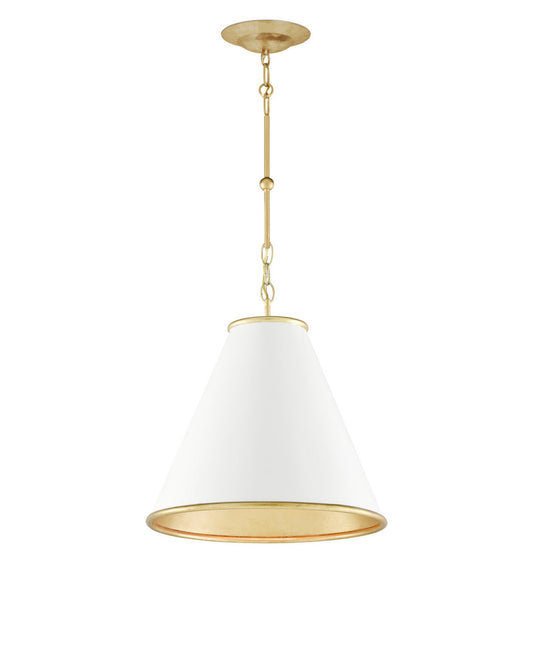 Currey and Company Pierrepont Small White Pendant Painted Gesso White, Contemporary Gold Leaf