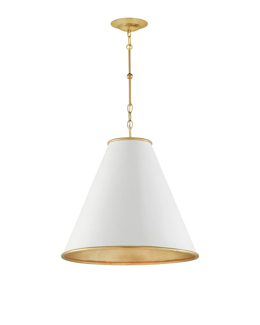 Currey and Company Pierrepont Large White Pendant Painted Gesso White, Contemporary Gold Leaf