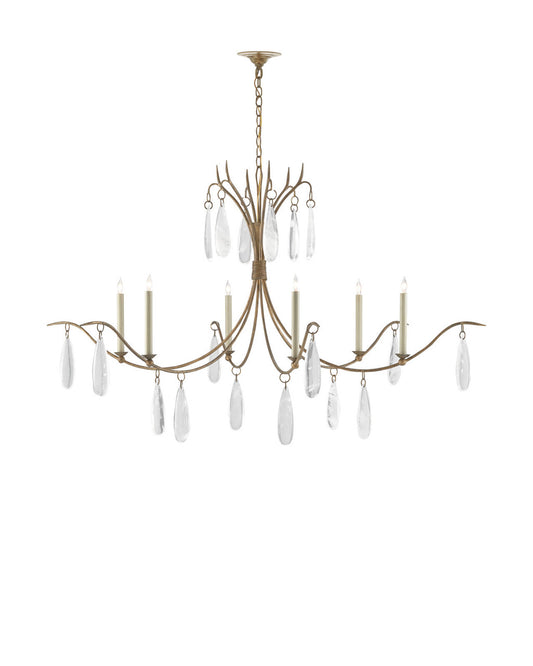 Currey and Company Marshallia Large Gold Chandelier Rustic Gold, Faux Rock Crystal