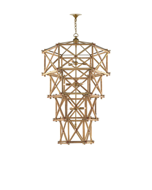 Currey and Company Kingali Grande Chandelier Natural, New Brass