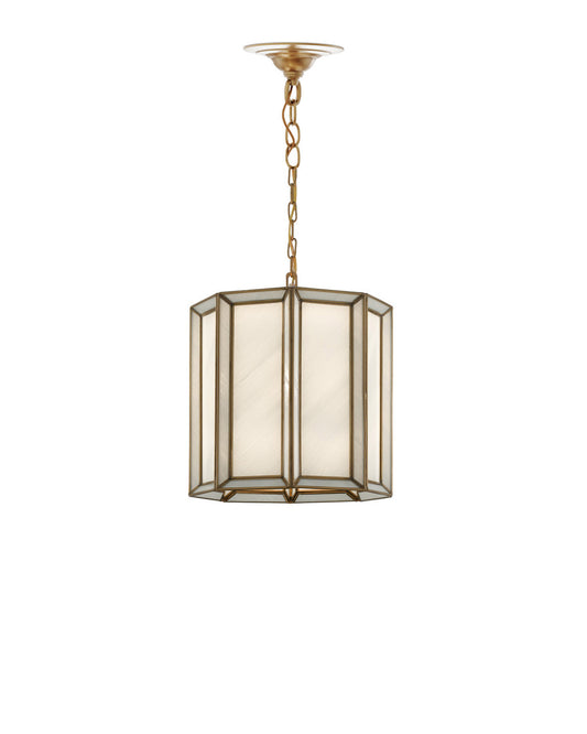 Currey and Company Daze Medium Pendant Antique Brass, White