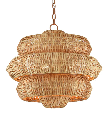 Antibes Small Chandelier, 3-Light, Khaki, Natural Rattan, 22.5"W, Currey and Company (9000-0604 RP27)