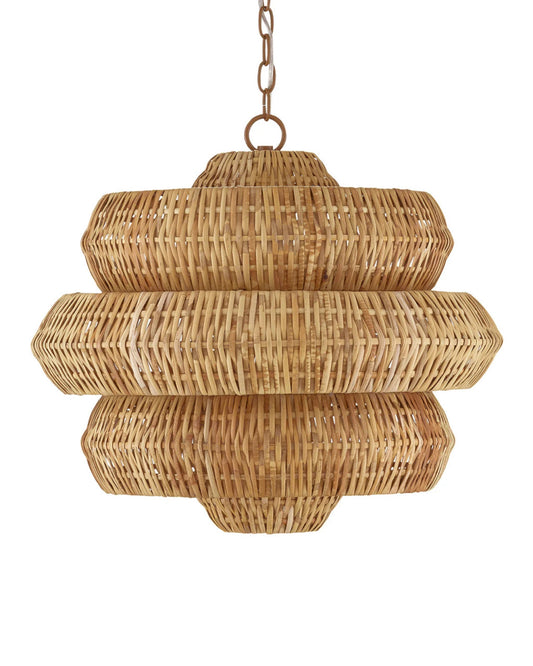 Antibes Small Chandelier, 3-Light, Khaki, Natural Rattan, 22.5"W, Currey and Company (9000-0604 RP27)