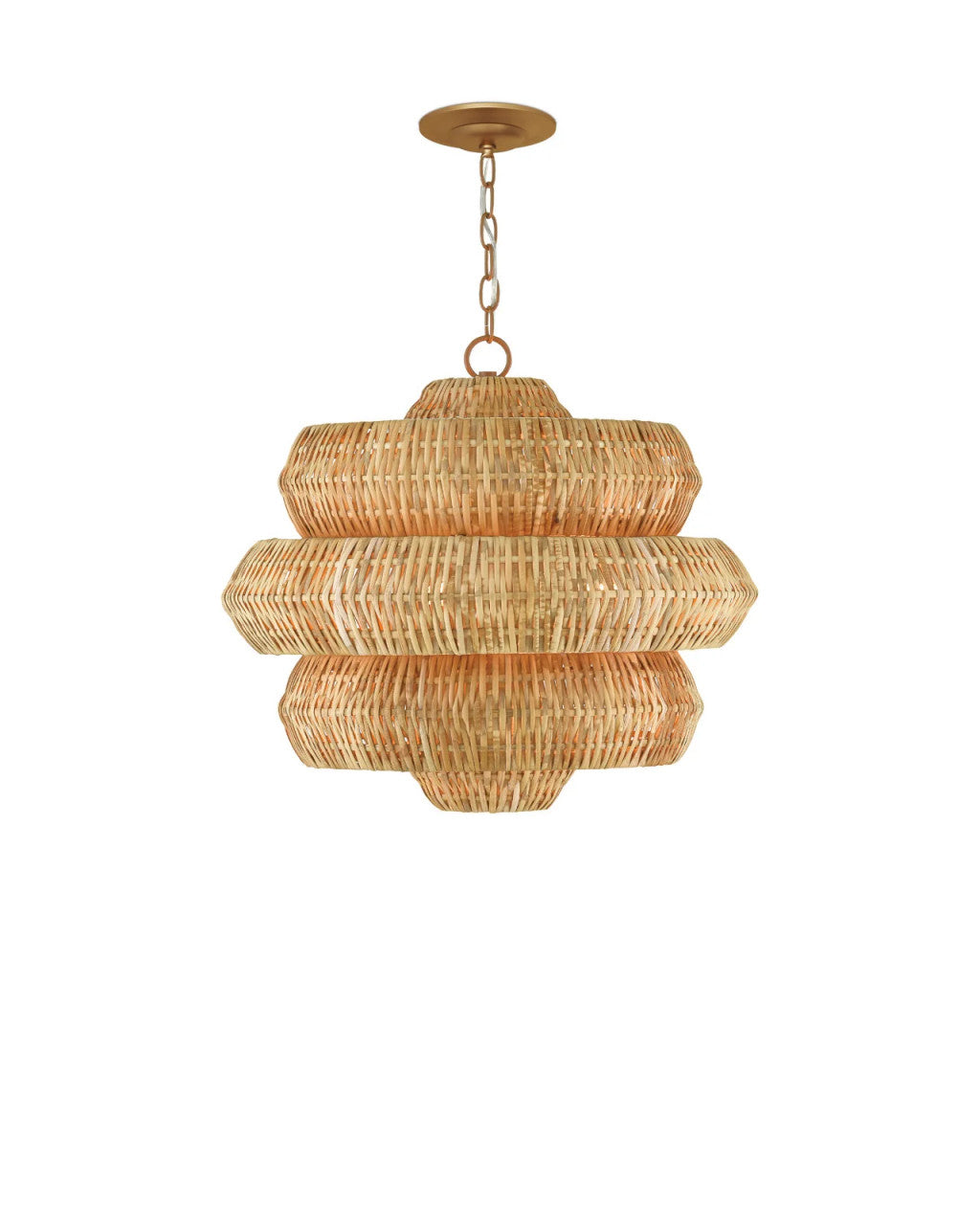 Antibes Small Chandelier, 3-Light, Khaki, Natural Rattan, 22.5"W, Currey and Company (9000-0604 RP27)