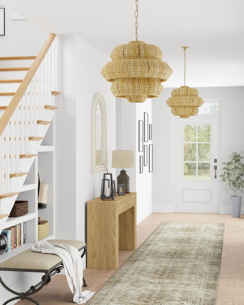 Antibes Small Chandelier, 3-Light, Khaki, Natural Rattan, 22.5"W, Currey and Company (9000-0604 RP27)