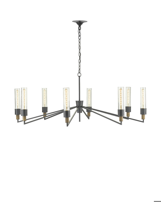 Currey and Company Delgado Black Chandelier Antique Black, Reclaimed Wood