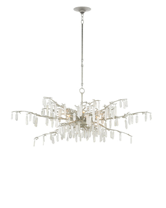 Currey and Company Forest Dawn Silver Chandelier Textured Silver, Natural