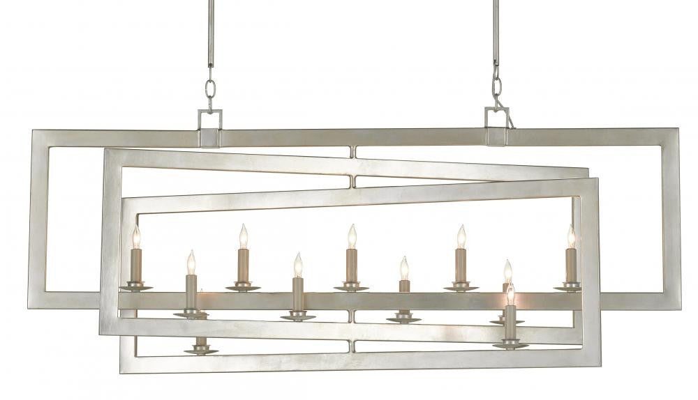Currey and Company Middleton Rectangular Silver Chandelier Contemporary Silver Leaf