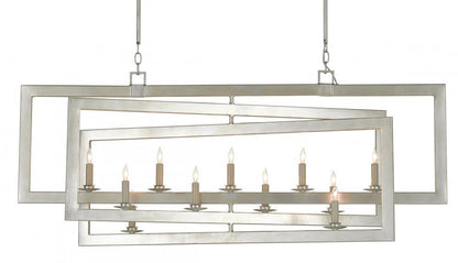 Currey and Company Middleton Rectangular Silver Chandelier Contemporary Silver Leaf