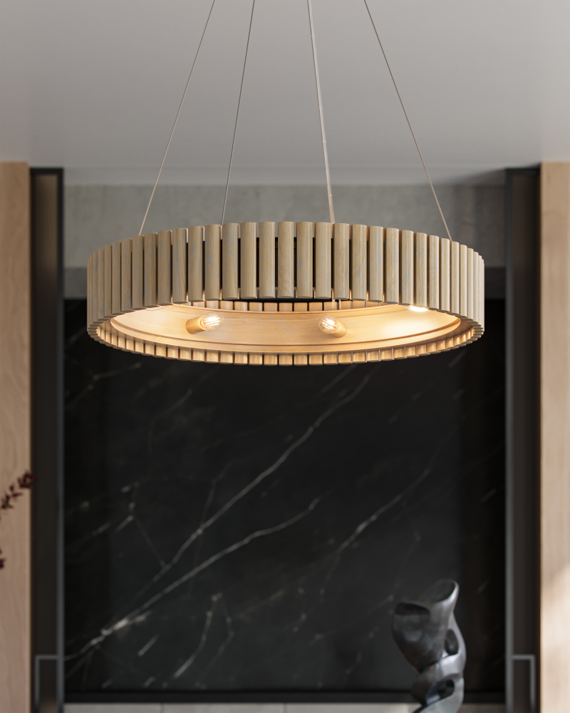 Tetterby Chandelier, 1-Light, Light Taupe, Smokewood, 31"W, Currey and Company (9000-0646 RP3H)