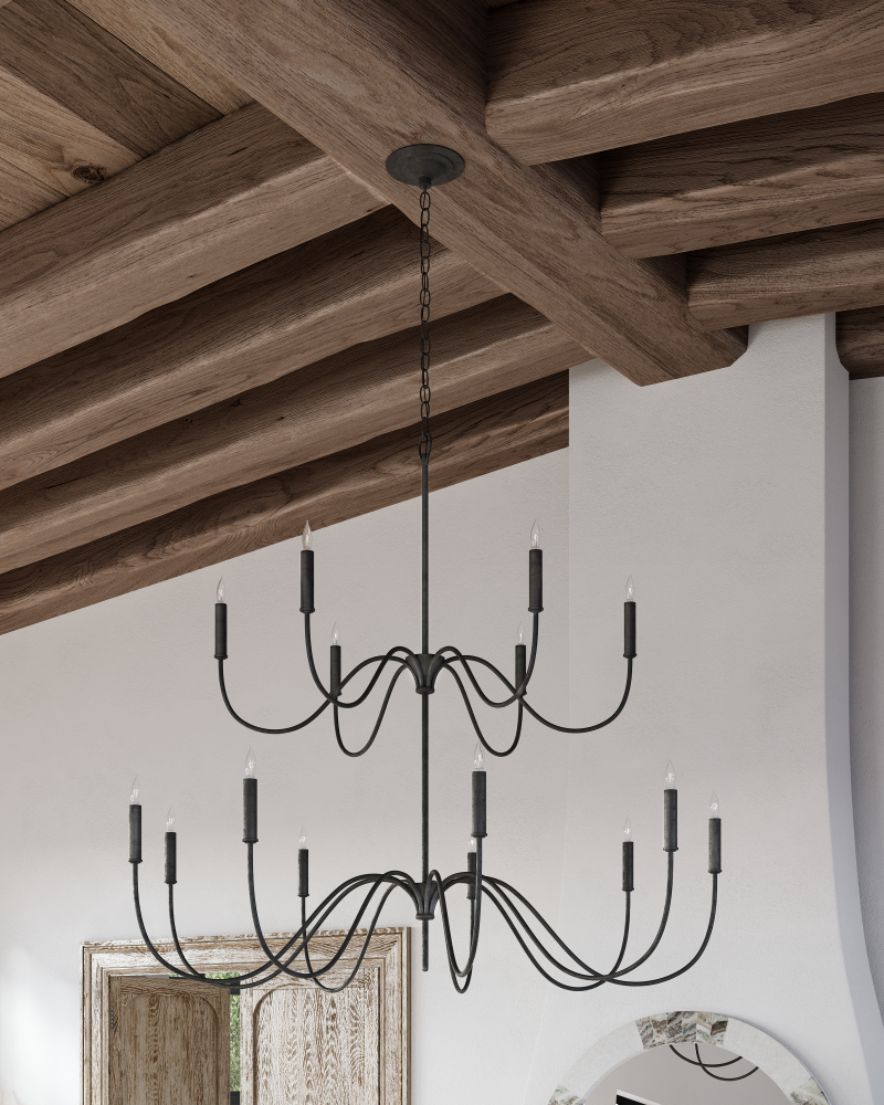 Tirrell Medium Chandelier, 27-Light, Antique Black, 45"W, Currey and Company (9000-0654 RL5E)