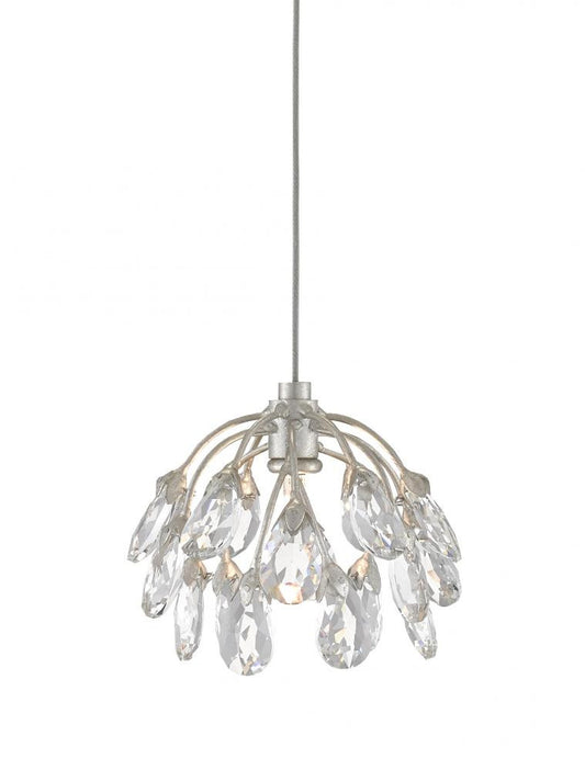 Currey and Company Crystal Bud 1-Light Round Multi-Drop Pendant Clear, Contemporary Silver Leaf, Silver