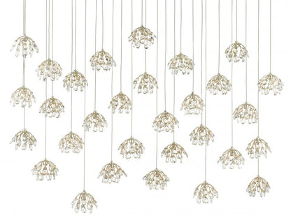 Currey and Company Crystal Bud 30-Light Linear Multi-Drop Pendant Clear, Contemporary Silver Leaf, Silver