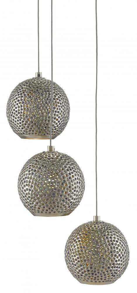 Currey and Company Giro 3-Light Round Multi-Drop Pendant Blue, Nickel