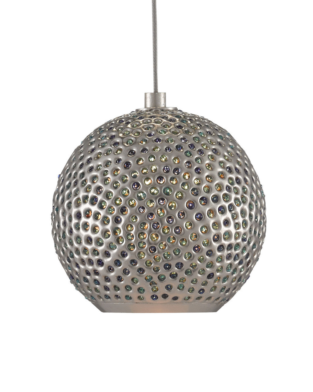 Giro 7-Light Multi-Drop Pendant, 7-Light, Painted Silver, Nickel, Blue, 13"W, Currey and Company (9000-0683 VGYM)