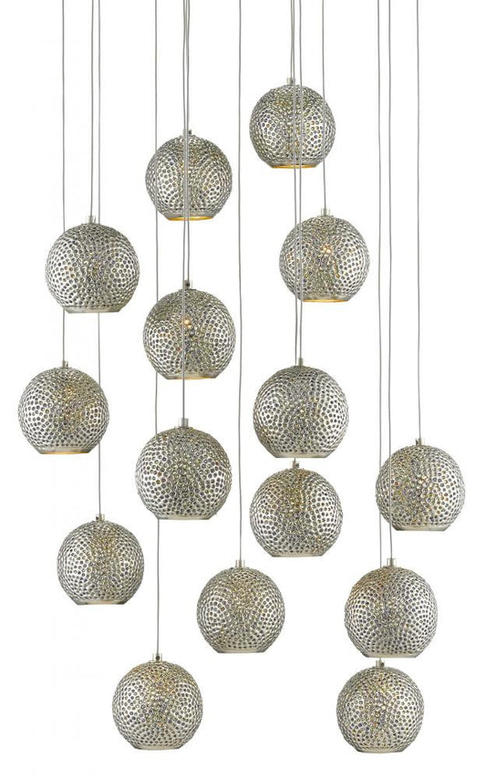 Currey and Company Giro 15-Light Round Multi-Drop Pendant Blue, Nickel