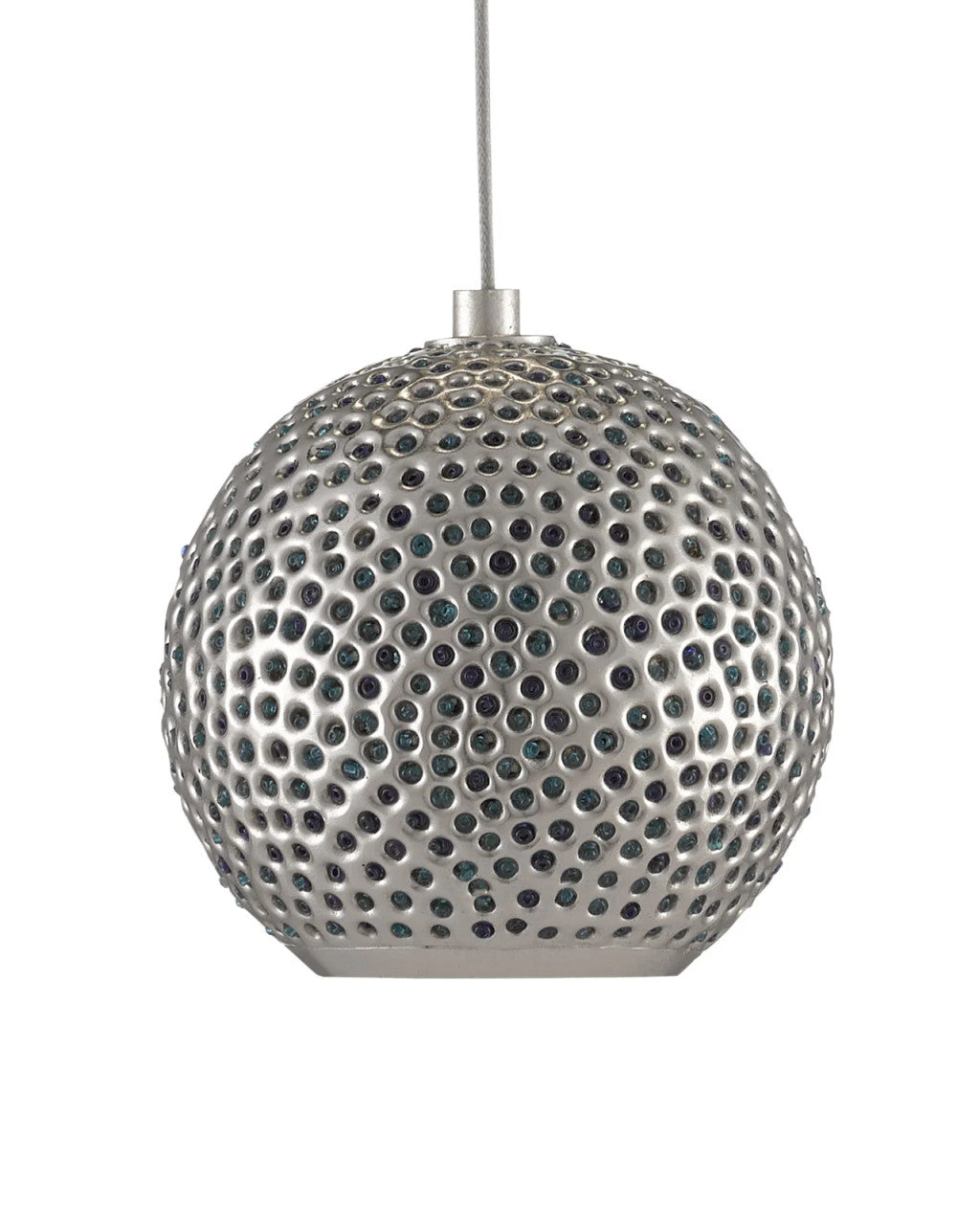 Giro Rectangular 15-Light Multi-Drop Pendant, 15-Light, Painted Silver, Nickel, Blue, 48"W, Currey and Company (9000-0685 VGYP)