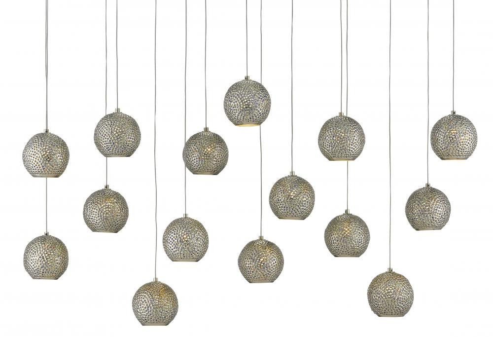 Currey and Company Giro 15-Light Linear Multi-Drop Pendant Blue, Nickel