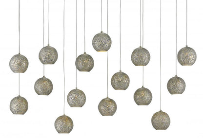 Currey and Company Giro 15-Light Linear Multi-Drop Pendant Blue, Nickel