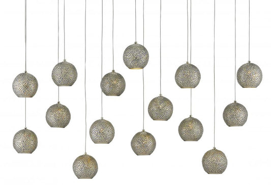 Currey and Company Giro 15-Light Linear Multi-Drop Pendant Blue, Nickel
