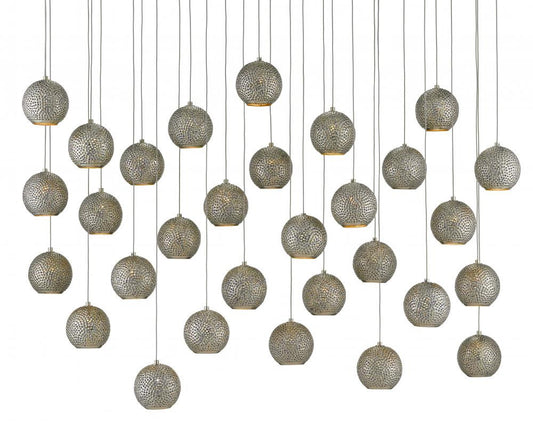 Currey and Company Giro 30-Light Linear Multi-Drop Pendant Blue, Nickel