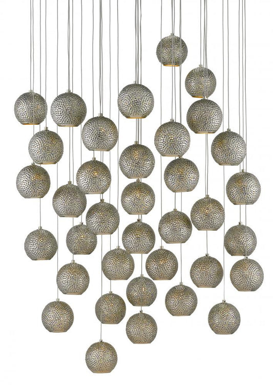 Currey and Company Giro 36-Light Round Multi-Drop Pendant Blue, Nickel