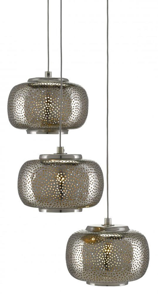 Currey and Company Pepper 3-Light Round Multi-Drop Pendant Nickel