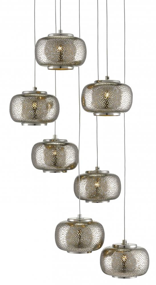 Currey and Company Pepper 7-Light Round Multi-Drop Pendant Nickel