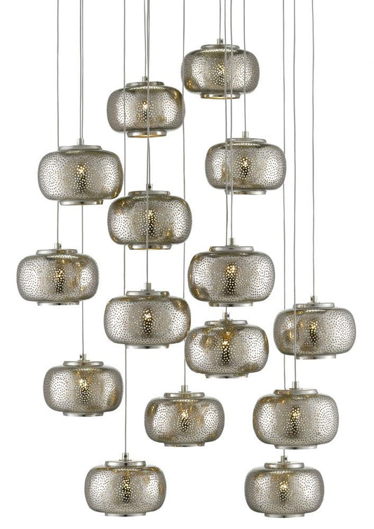 Currey and Company Pepper 15-Light Round Multi-Drop Pendant Nickel