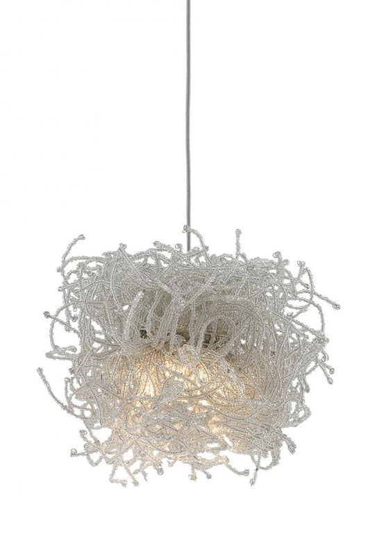 Currey and Company Birds Nest 1-Light Round Multi-Drop Pendant Clear, Silver