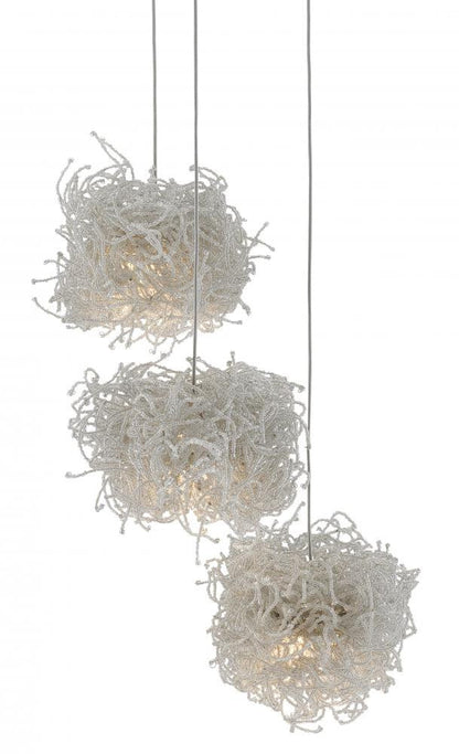 Currey and Company Birds Nest 3-Light Round Multi-Drop Pendant Clear, Silver