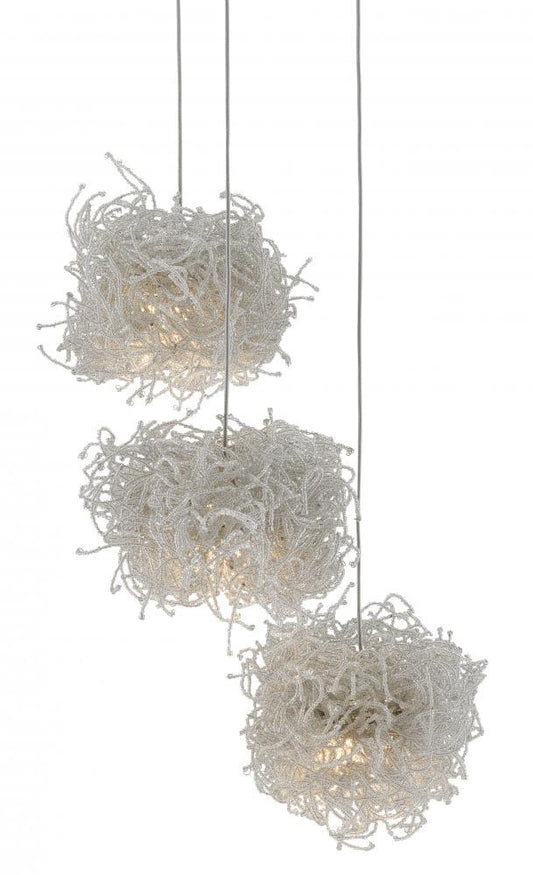 Currey and Company Birds Nest 3-Light Round Multi-Drop Pendant Clear, Silver