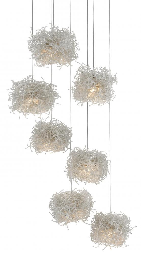 Currey and Company Birds Nest 7-Light Round Multi-Drop Pendant Clear, Silver