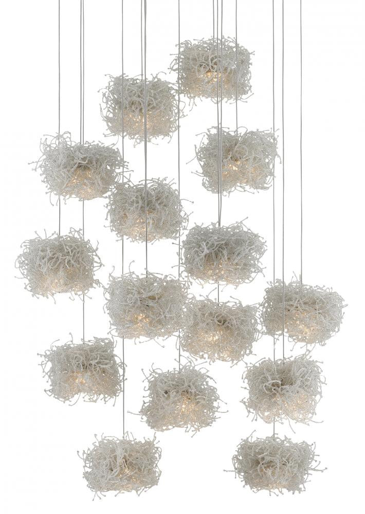 Currey and Company Birds Nest 15-Light Round Multi-Drop Pendant Clear, Silver