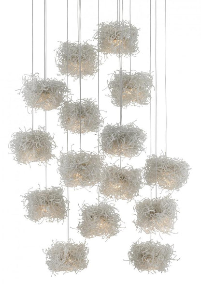 Currey and Company Birds Nest 15-Light Round Multi-Drop Pendant Clear, Silver
