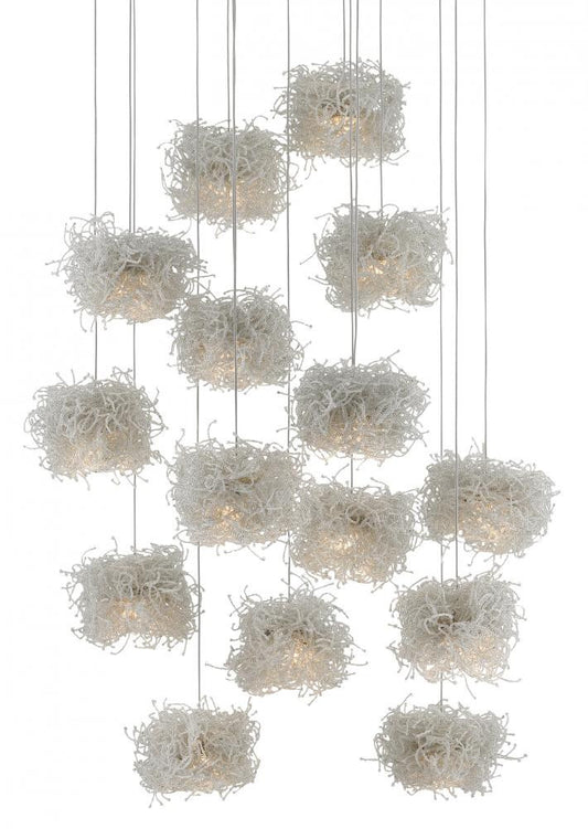 Currey and Company Birds Nest 15-Light Round Multi-Drop Pendant Clear, Silver