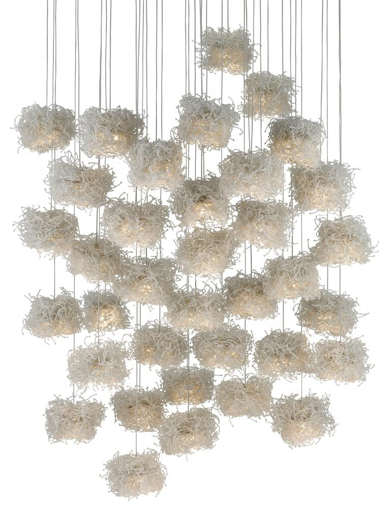 Currey and Company Birds Nest 36-Light Round Multi-Drop Pendant Clear, Silver