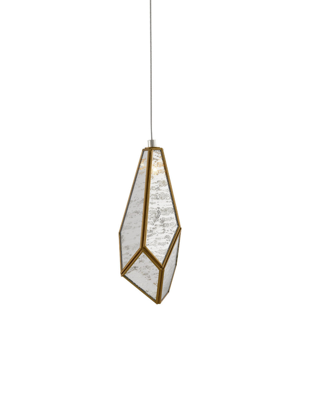 Currey and Company Glace Mirror 1-Light Round Multi-Drop Pendant Raj Mirror, Antique Brass