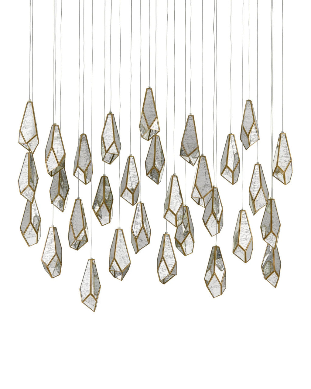Glace 30-Light Multi-Drop Pendant, 30-Light, Painted Silver, Antique Brass, 54"W, Currey and Company (9000-0707 RP46)