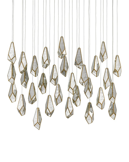 Glace 30-Light Multi-Drop Pendant, 30-Light, Painted Silver, Antique Brass, 54"W, Currey and Company (9000-0707 RP46)