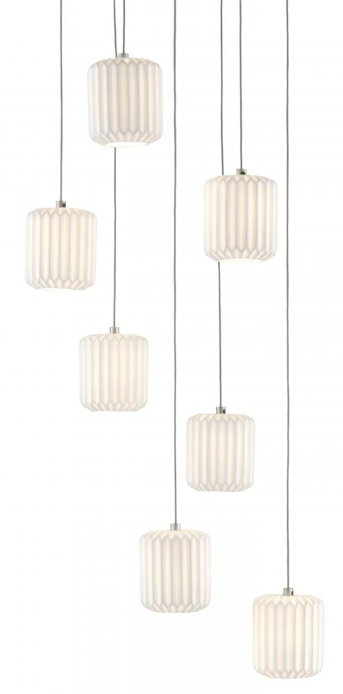 Currey and Company Dove 7-Light Round Multi-Drop Pendant White, Silver