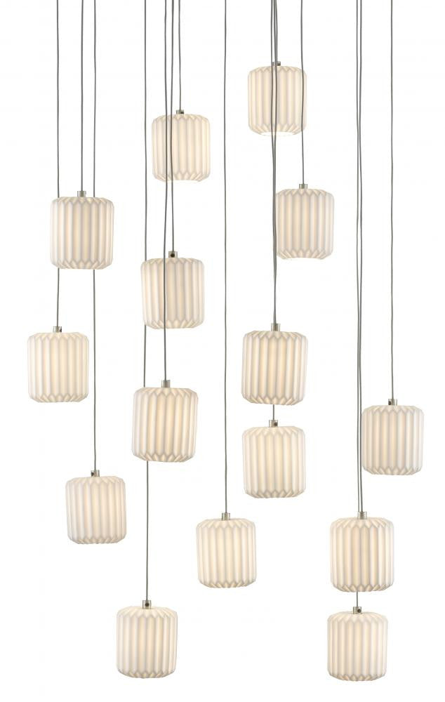 Currey and Company Dove 15-Light Round Multi-Drop Pendant White, Silver