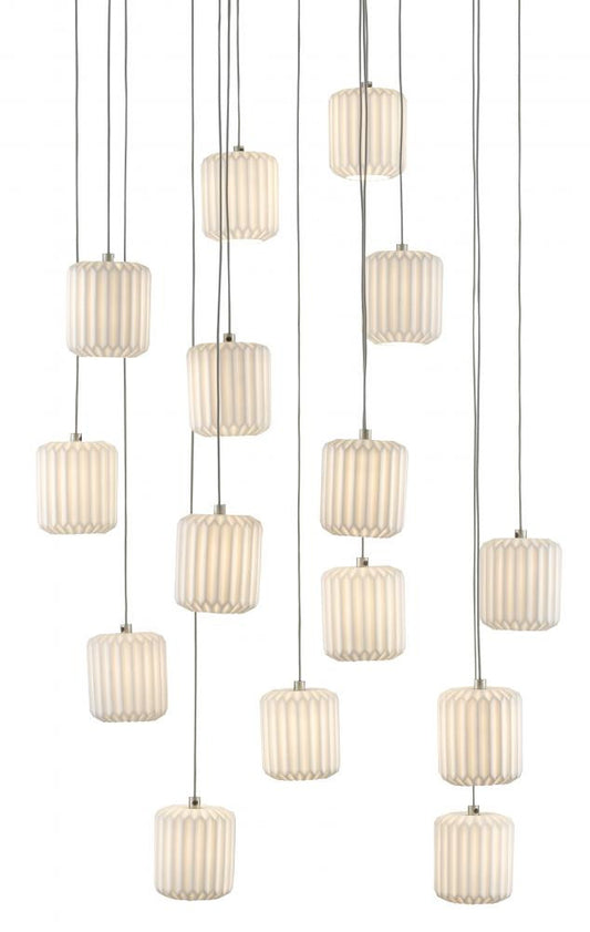 Currey and Company Dove 15-Light Round Multi-Drop Pendant White, Silver