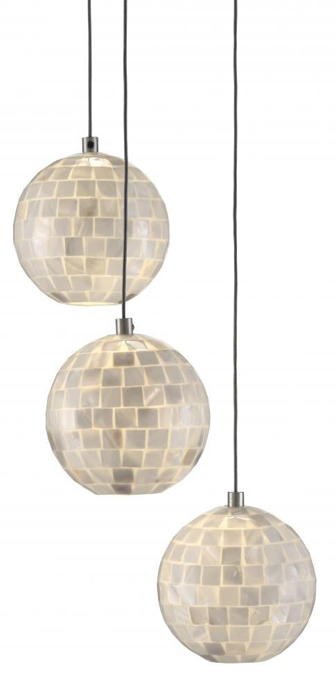 Currey and Company Finhorn 3-Light Round Multi-Drop Pendant Natural, Silver
